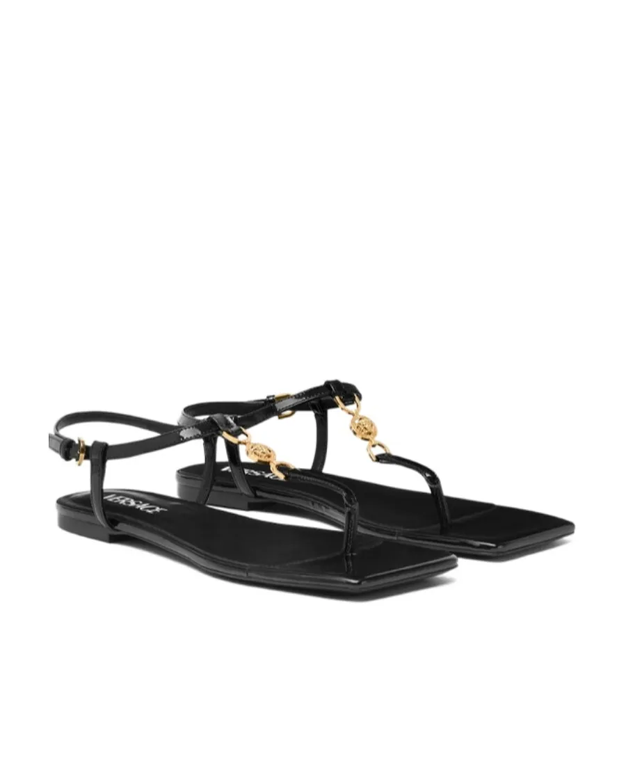 Medusa-Plaque Square Open Toe Sandals