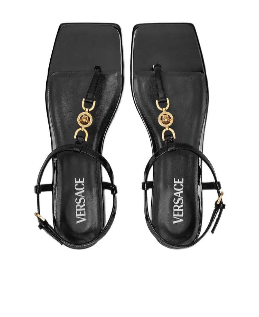 Medusa-Plaque Square Open Toe Sandals