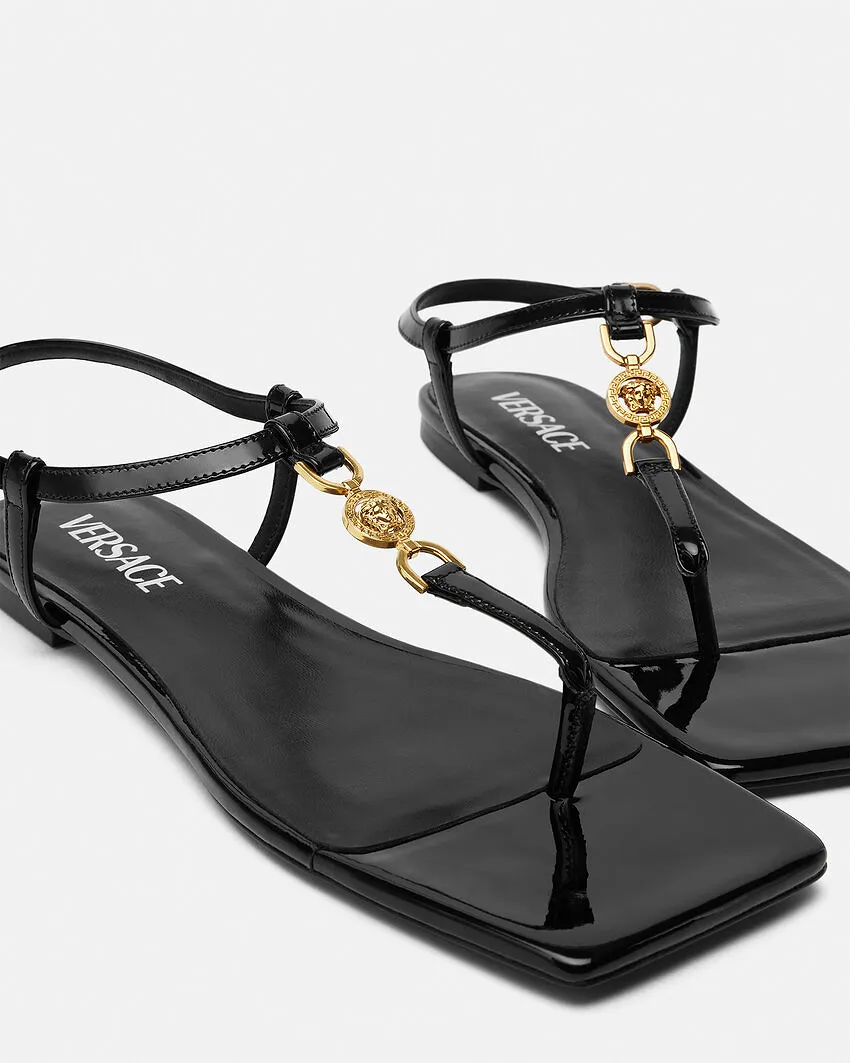 Medusa-Plaque Square Open Toe Sandals