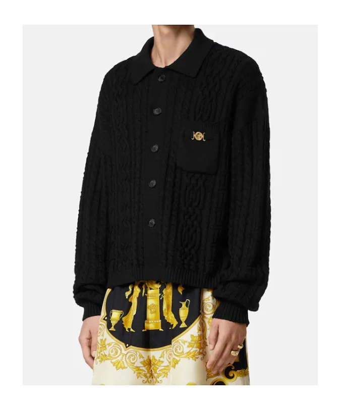 Mixed-Stitch Knitted Cardigan