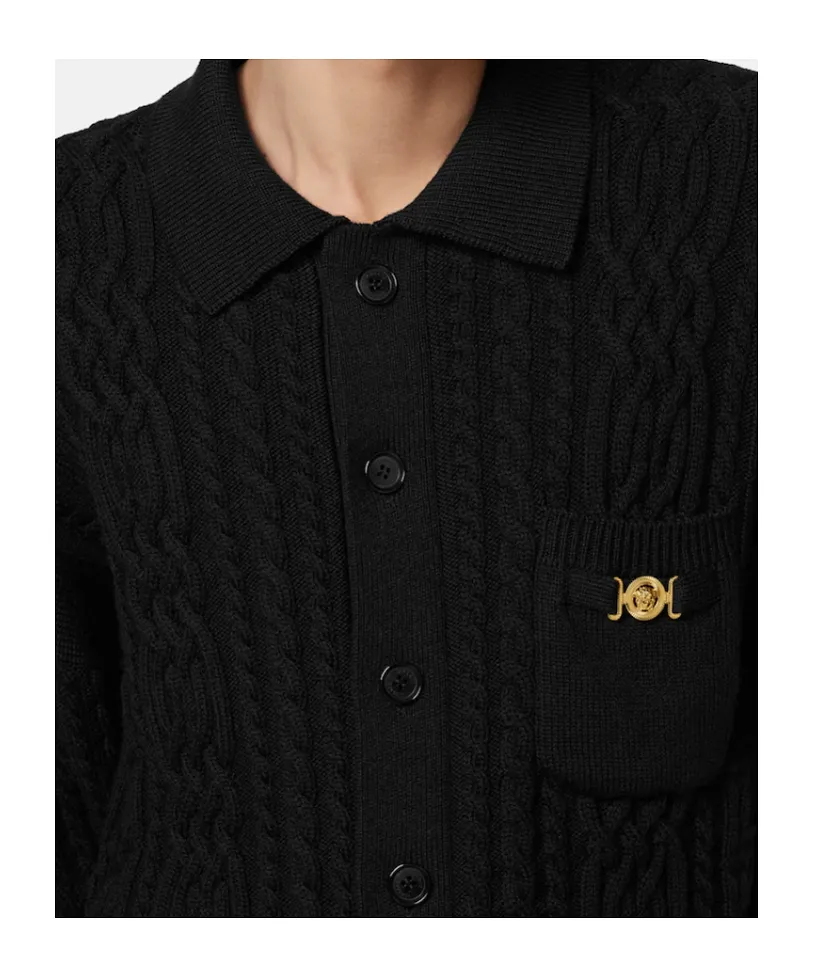 Mixed-Stitch Knitted Cardigan