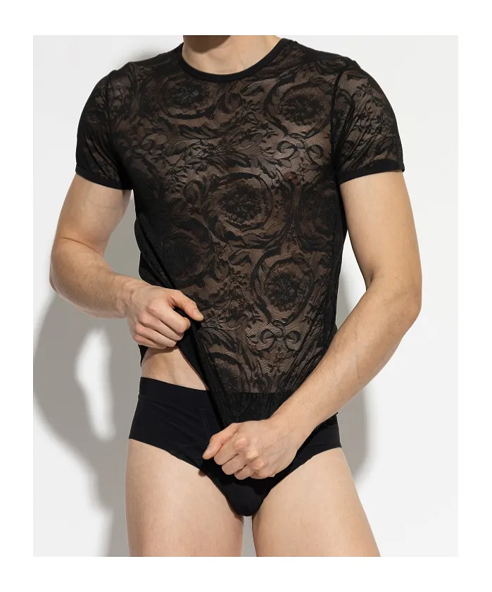 Versace Short-Sleeved Crewneck Lace T-Shirt