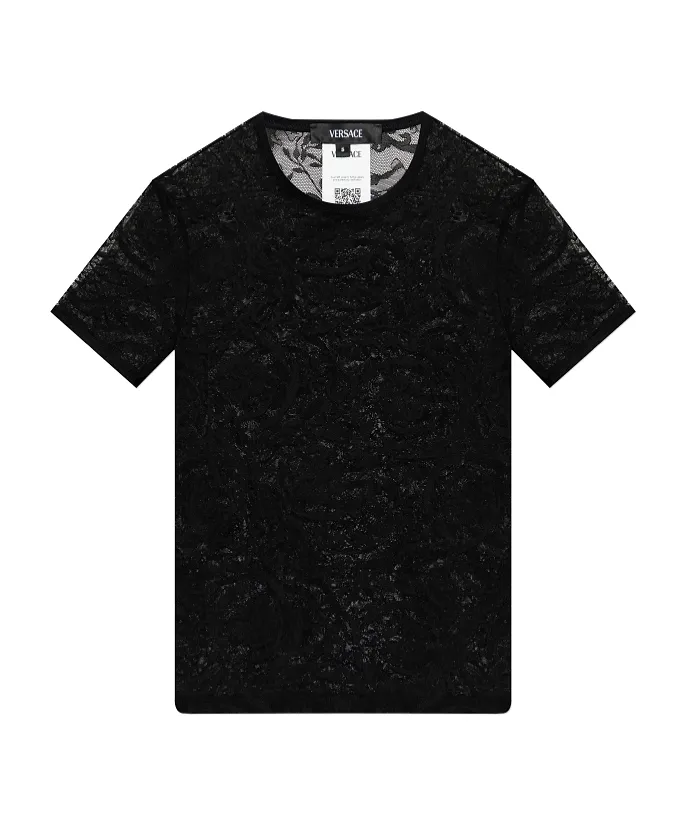 Versace Short-Sleeved Crewneck Lace T-Shirt