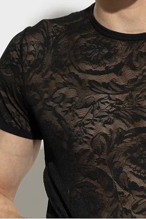 Versace Short-Sleeved Crewneck Lace T-Shirt