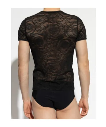 Versace Short-Sleeved Crewneck Lace T-Shirt