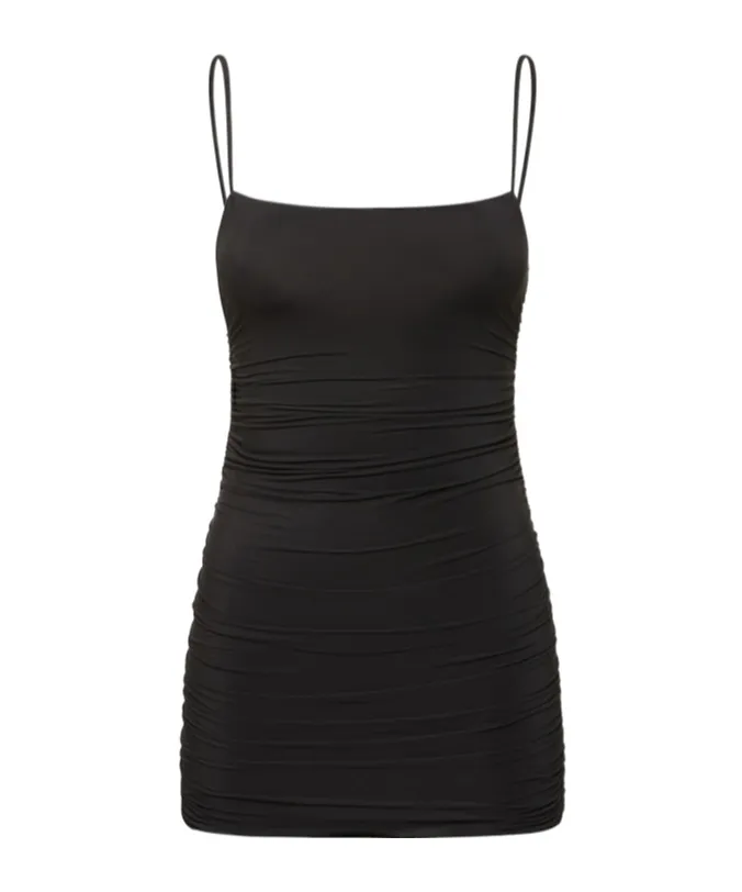 Pleated Mini Slip Dress