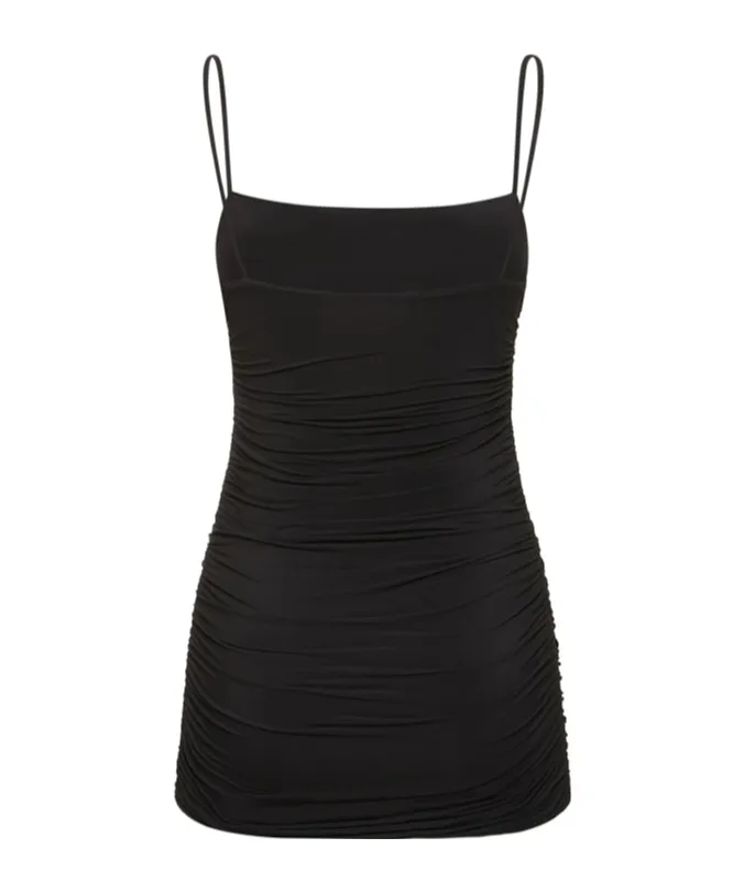 Pleated Mini Slip Dress