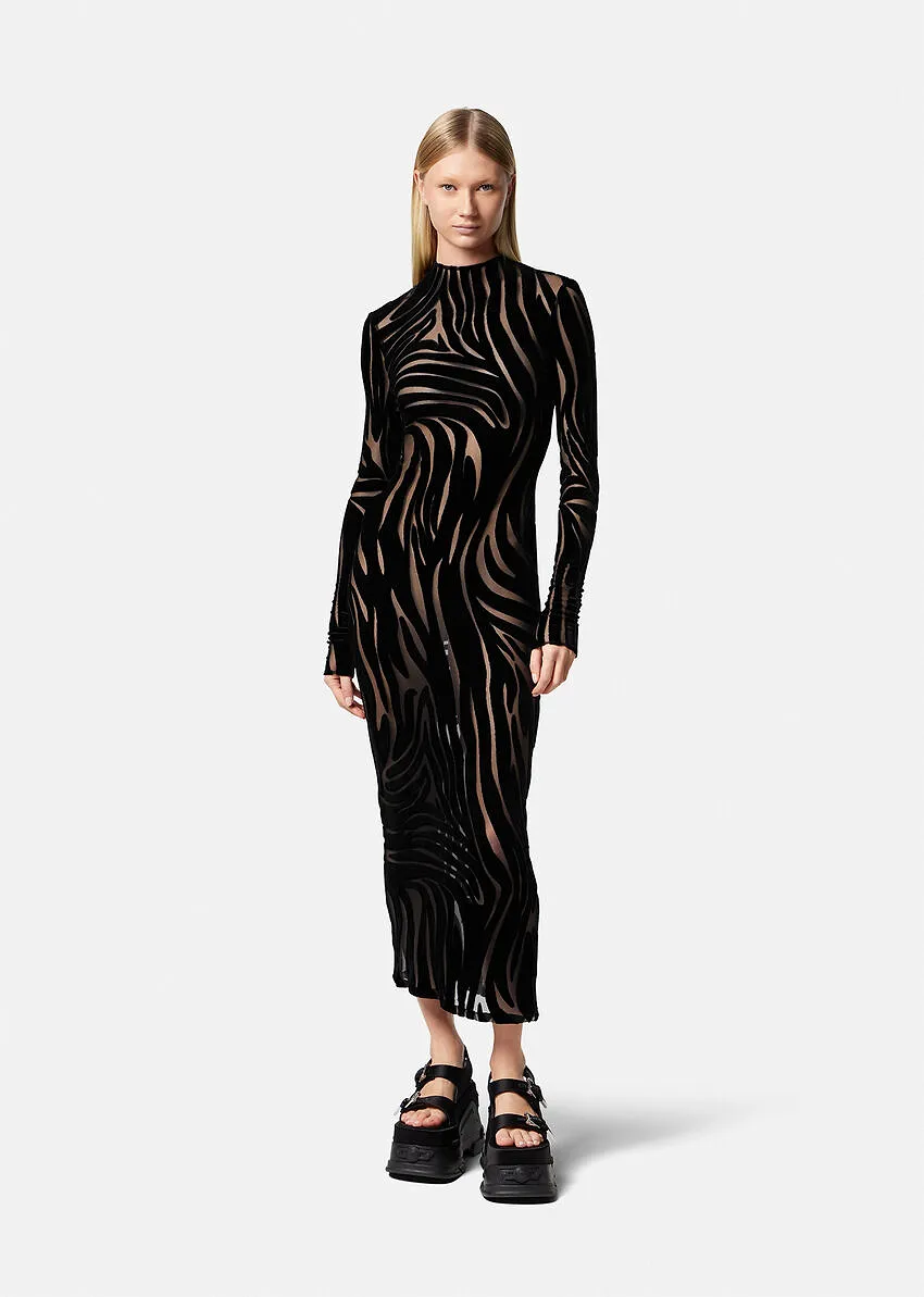Zebra-Pattern Midi Dress