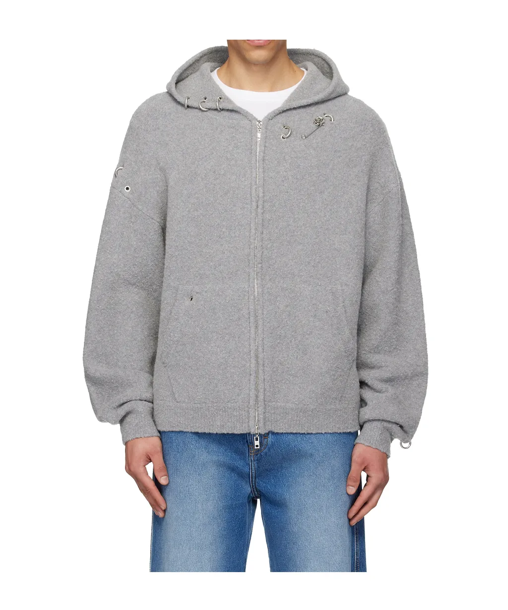 Oversized Wool Blend Knit Hooded Sweatshirt