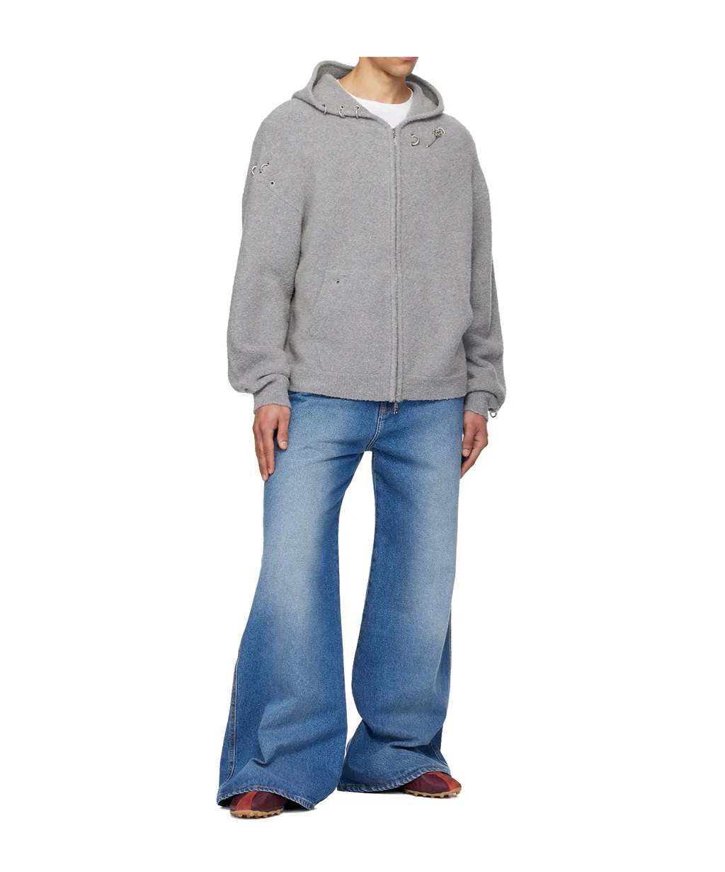 Oversized Wool Blend Knit Hooded Sweatshirt