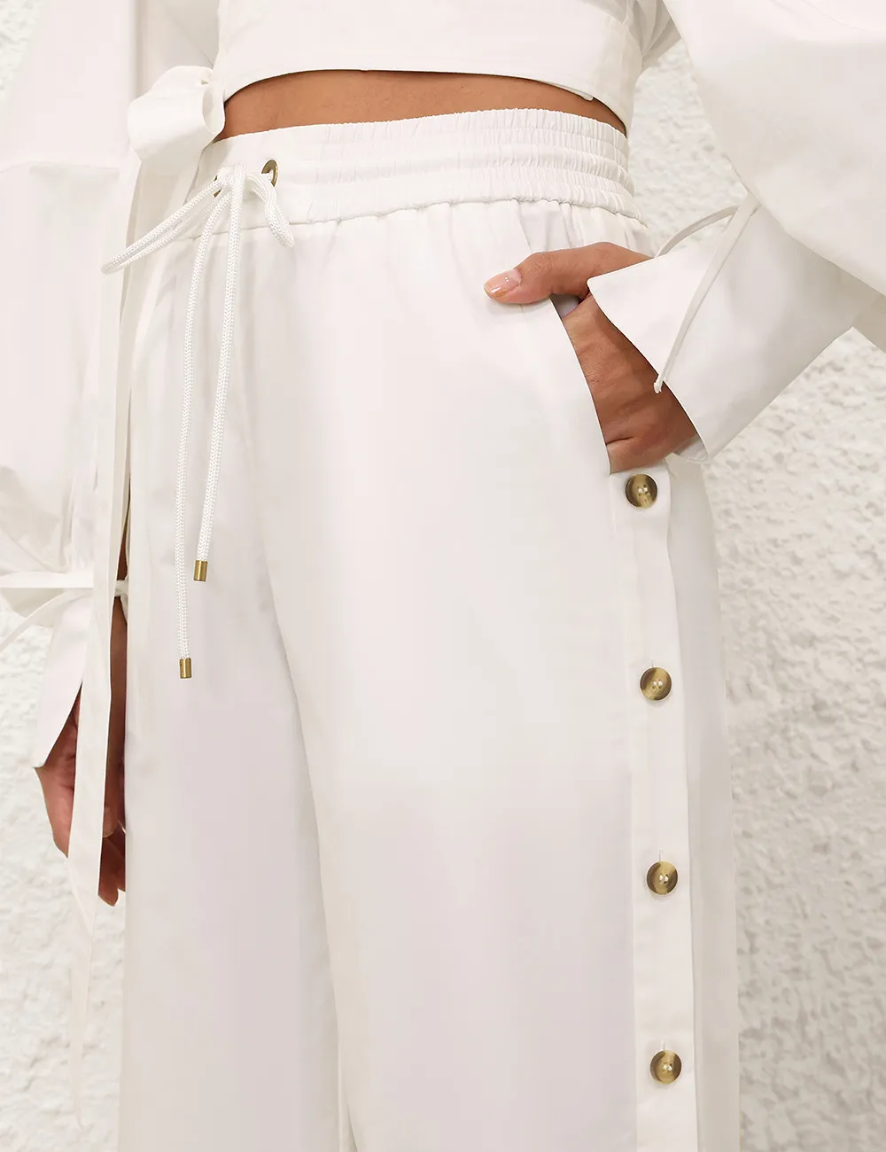 Side-Button Drawstring-Fastening Trousers