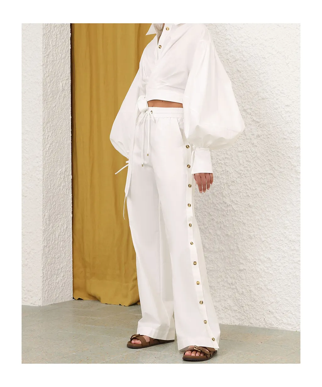 Side-Button Drawstring-Fastening Trousers