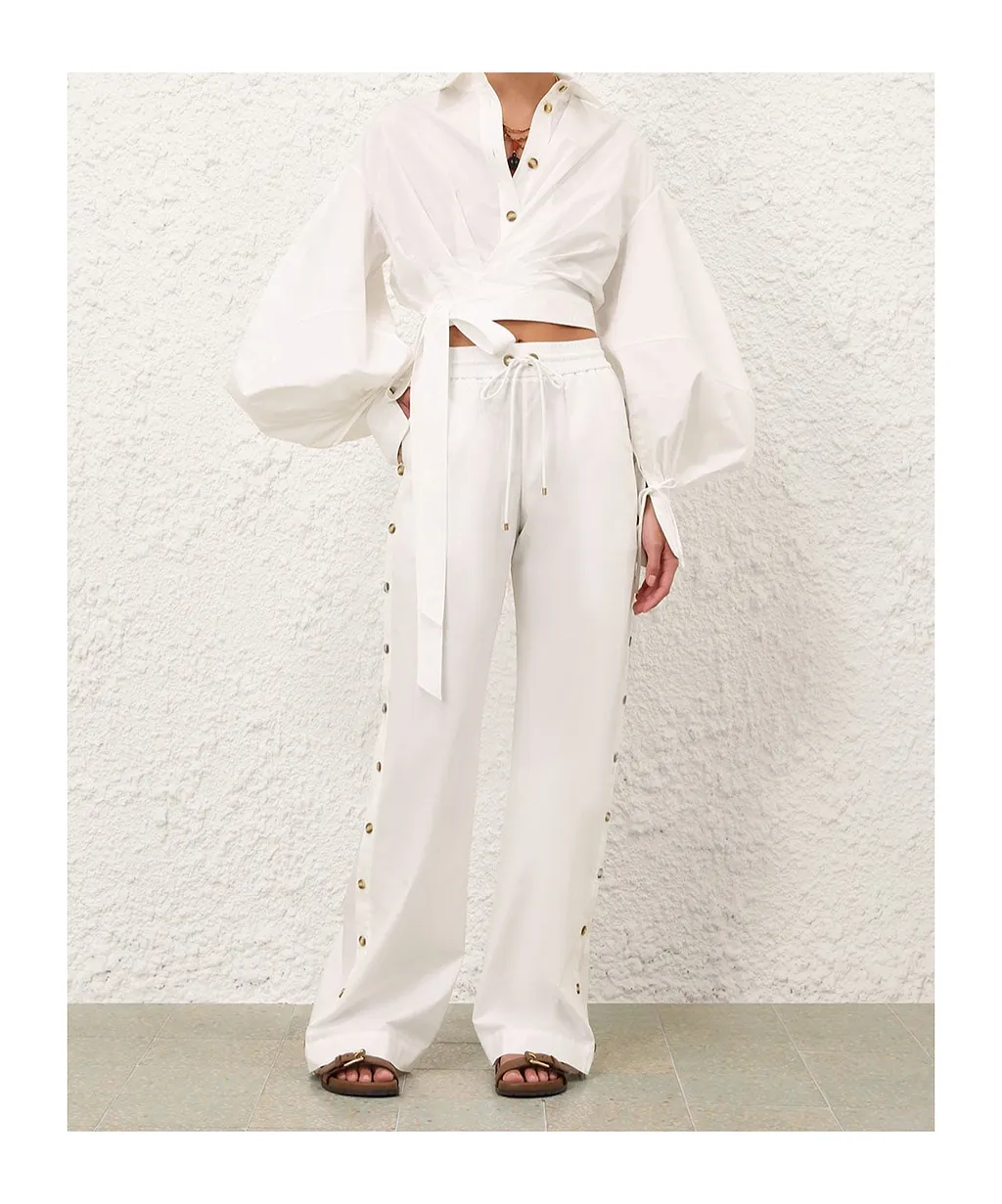 Side-Button Drawstring-Fastening Trousers