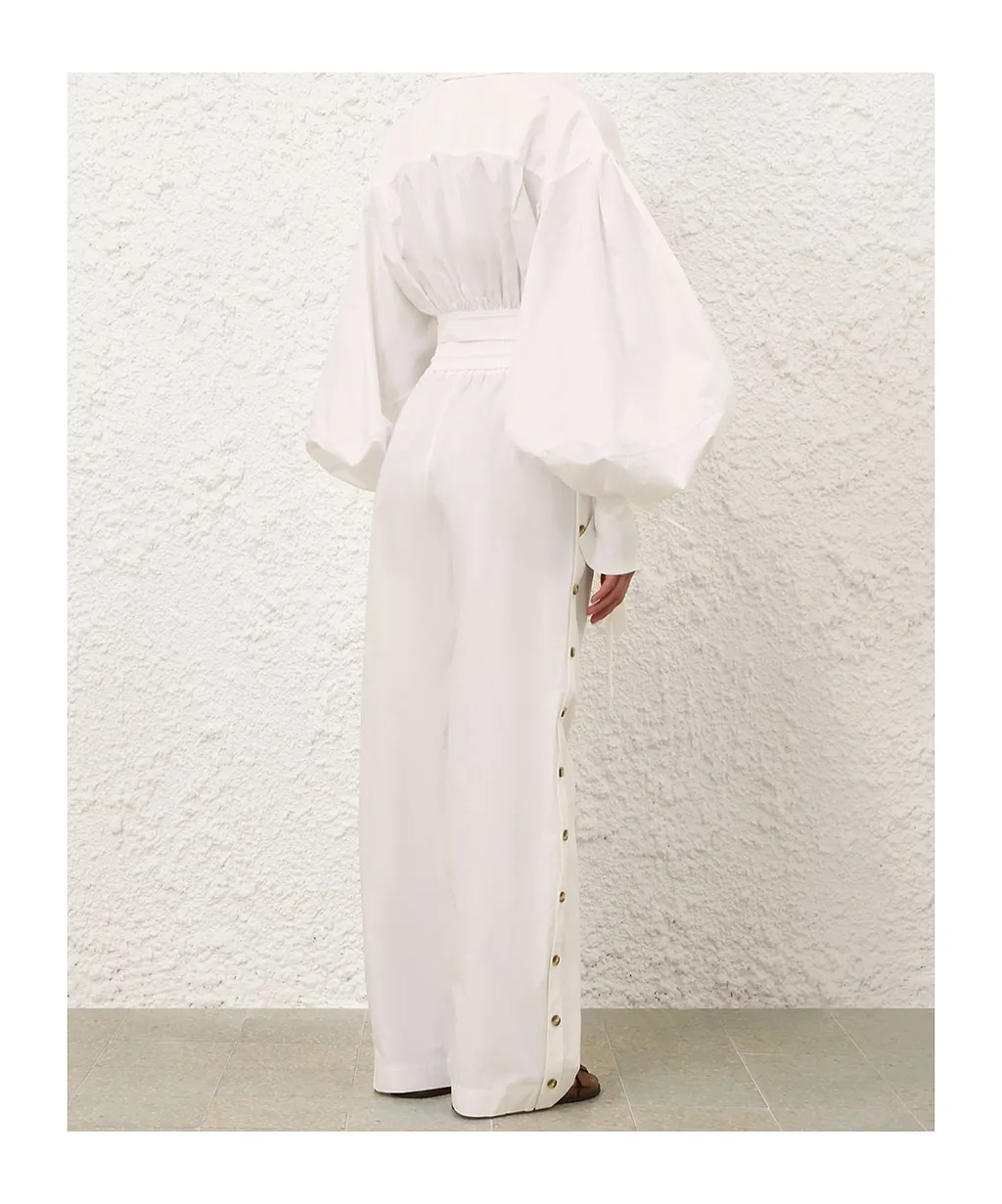 Side-Button Drawstring-Fastening Trousers