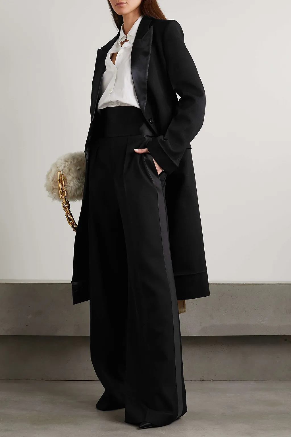 Cutout Satin-Trimmed Wool-Gabardine Coat
