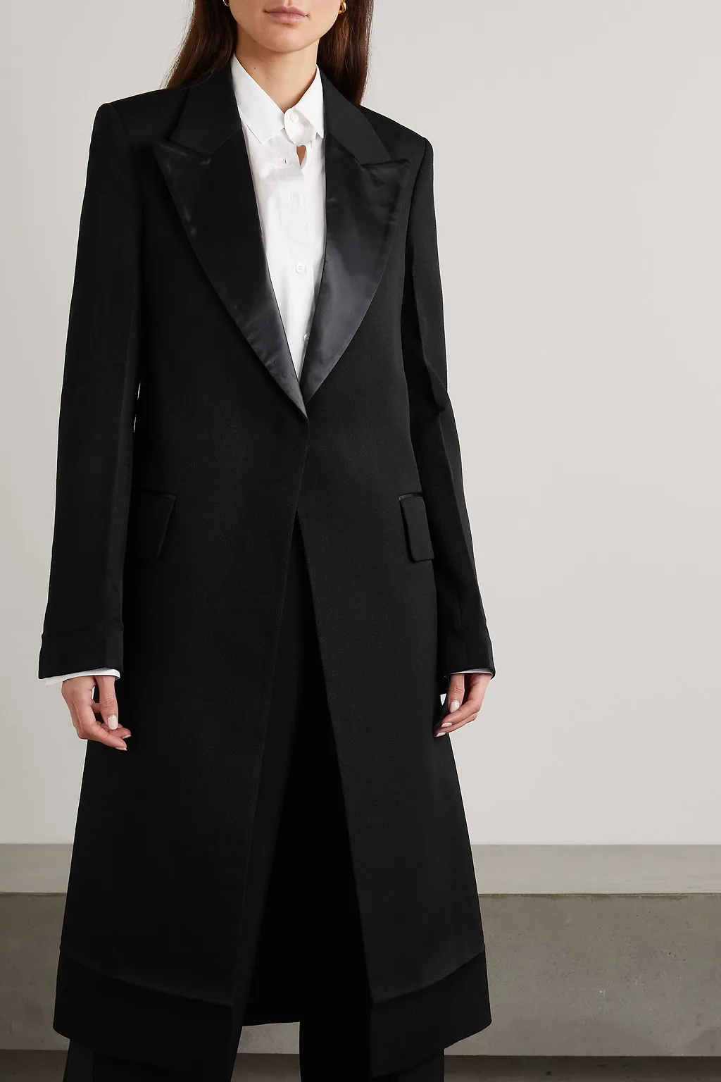 Cutout Satin-Trimmed Wool-Gabardine Coat