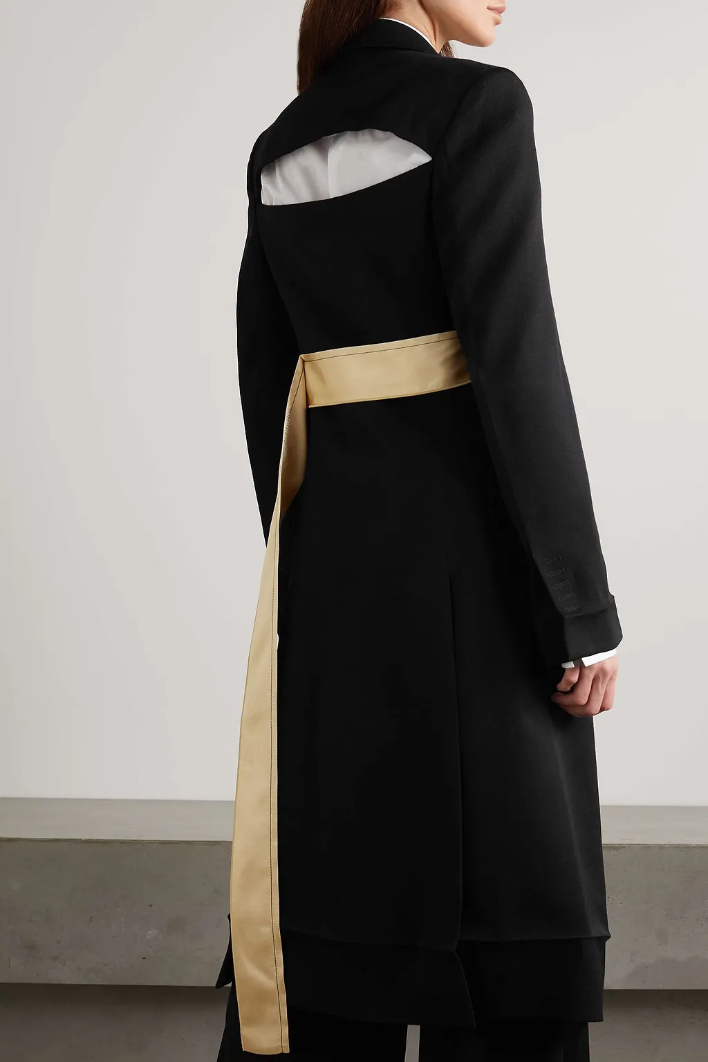 Cutout Satin-Trimmed Wool-Gabardine Coat