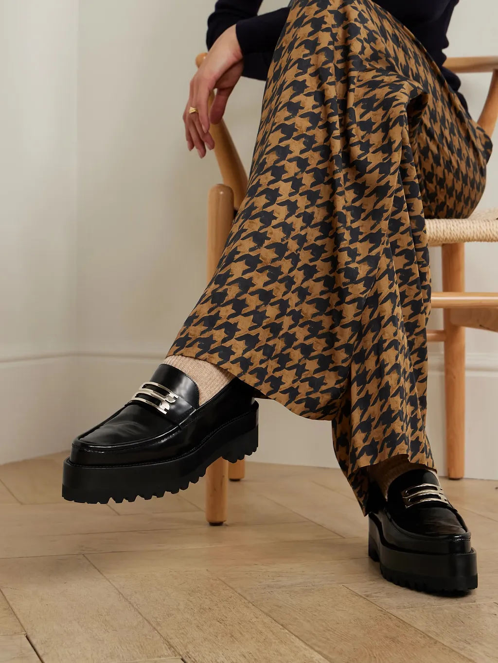 Embellished Leather Platform Loafers