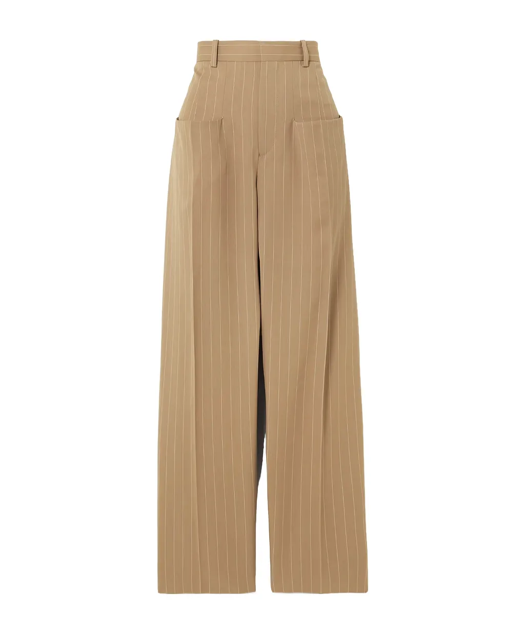 Striped Wool Wide-Leg Casual Pants