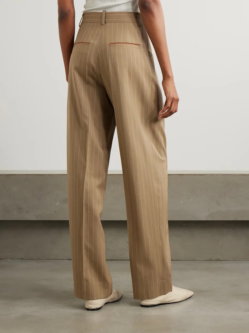 Striped Wool Wide-Leg Casual Pants