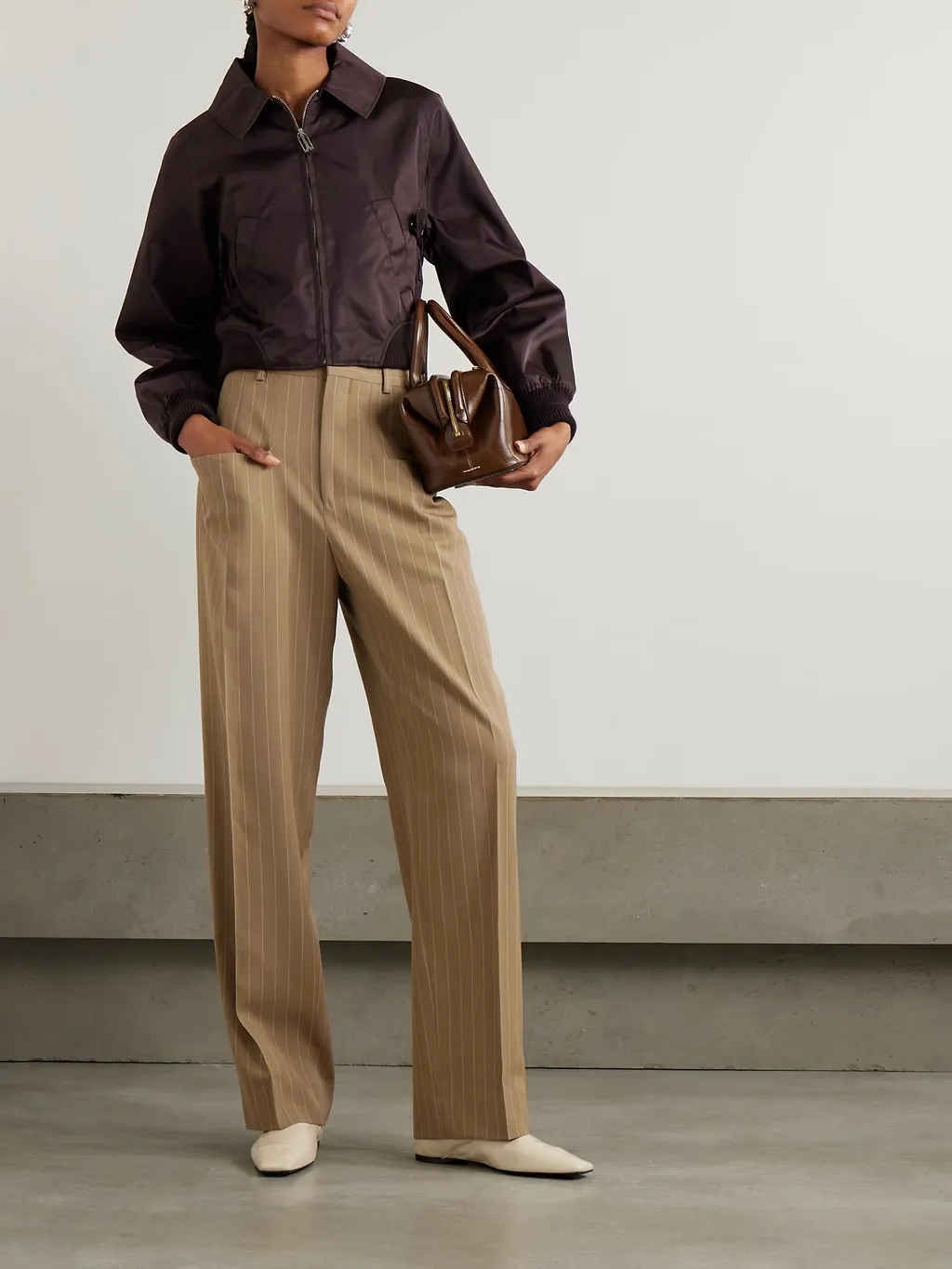 Striped Wool Wide-Leg Casual Pants