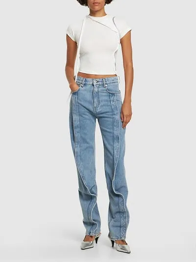High-Rise Pleated Jeans Pants