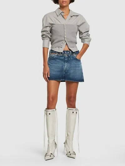 Logo Belt Denim Miniskirt