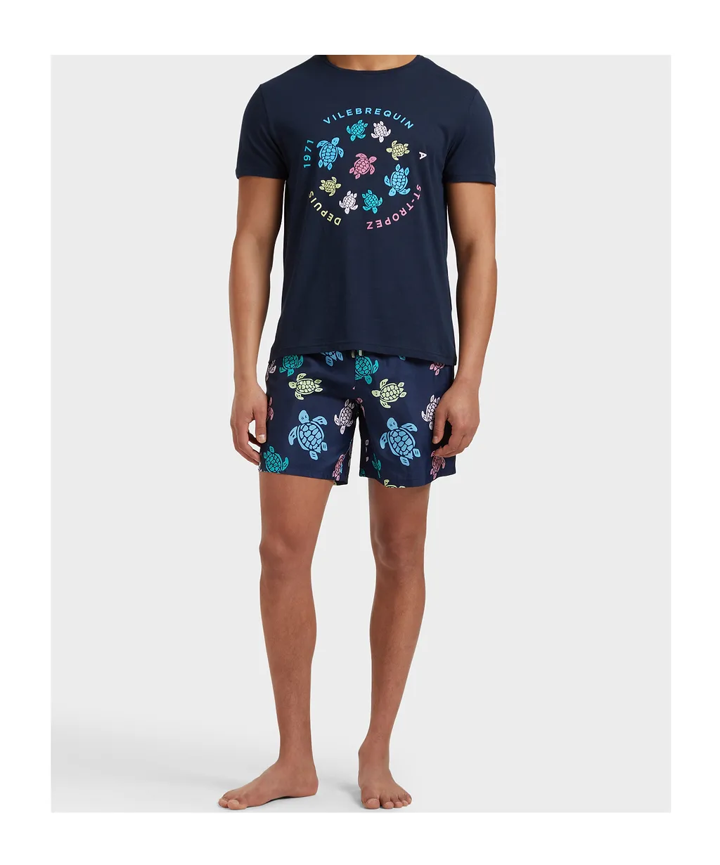 Drawstring Turtle-Print Swim Shorts