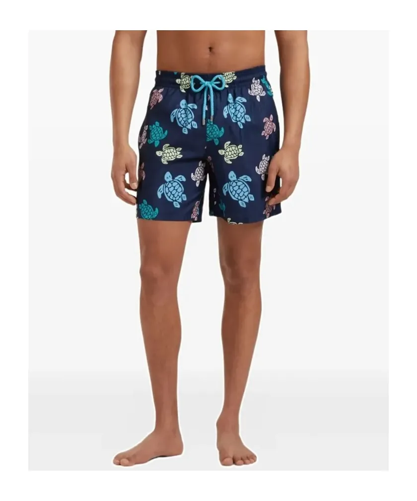 Drawstring Turtle-Print Swim Shorts