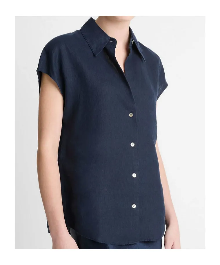 Cap Sleeve Button-Down Top
