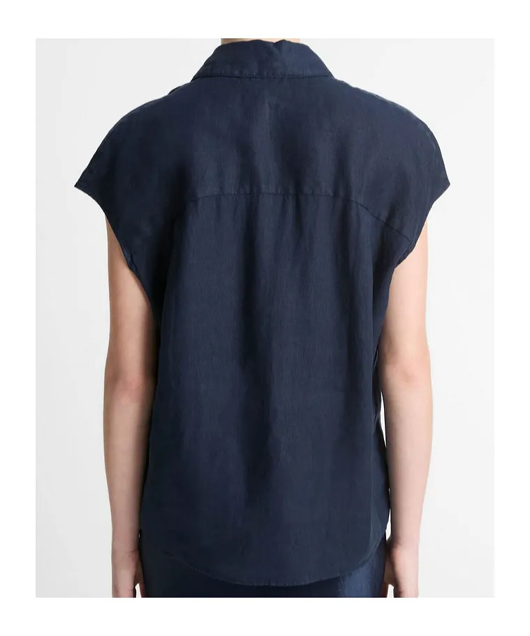 Cap Sleeve Button-Down Top