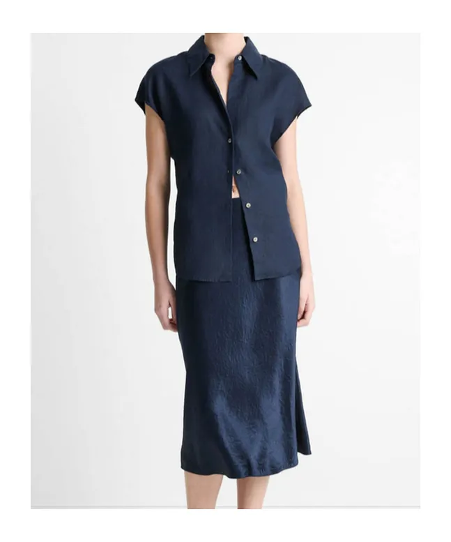 Cap Sleeve Button-Down Top