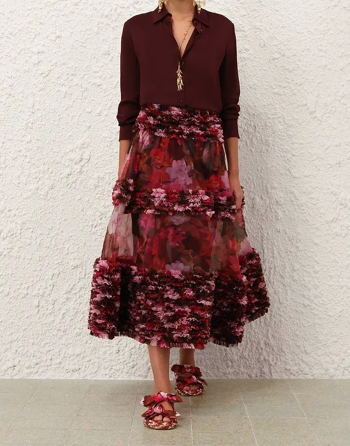 Zimmermann Luna Ruffle Midi Skirt