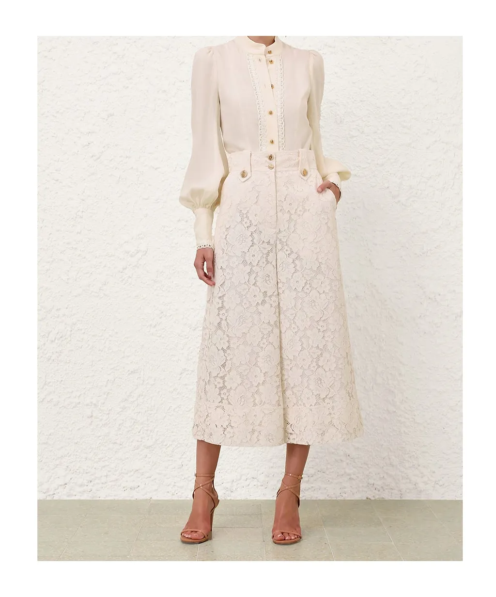 Button-Fastening Trim-Detail Blouse