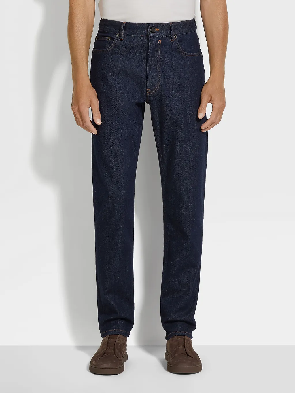 Dark Blue Rinse-Washed Stretch Cotton Roccia Jeans