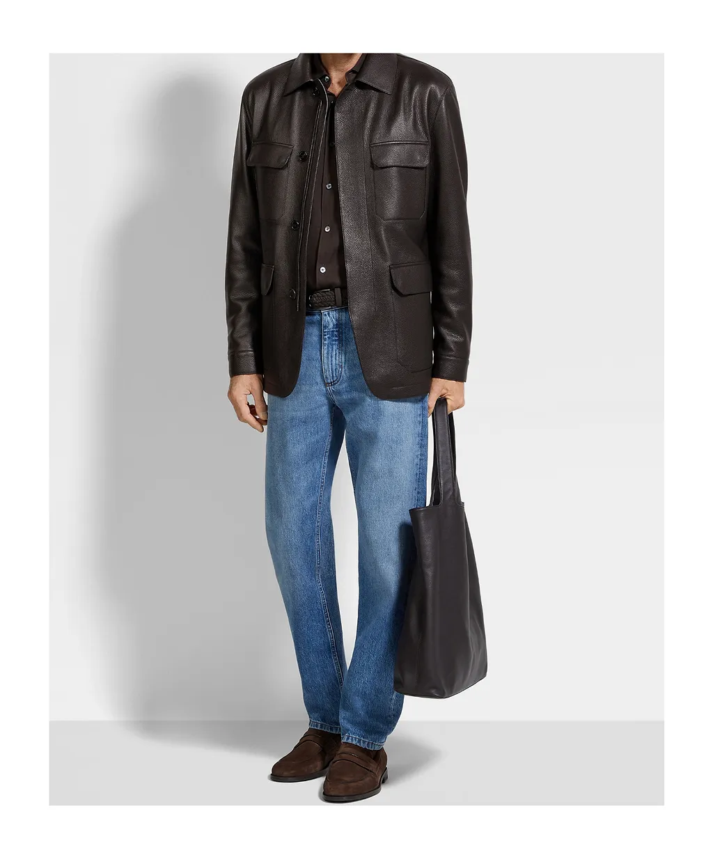 Leather Flap-Pockets Jacket