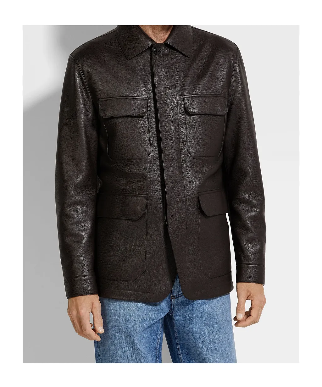Leather Flap-Pockets Jacket