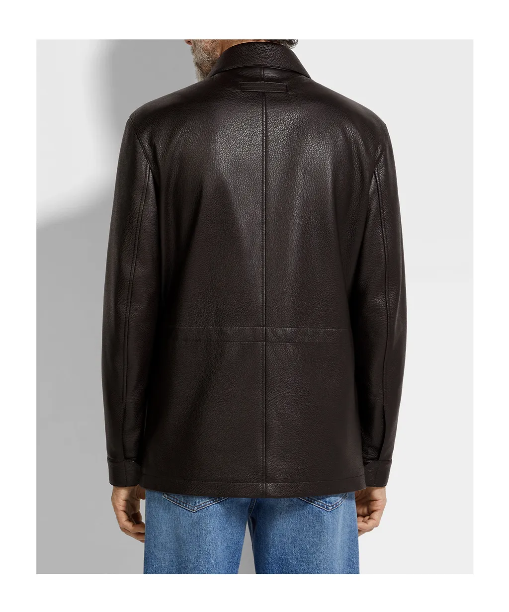 Leather Flap-Pockets Jacket