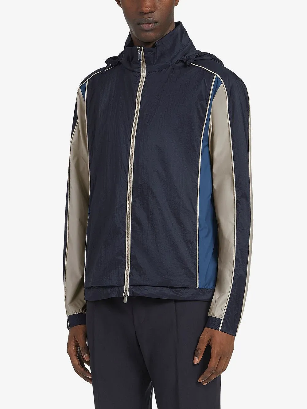 Panelled Zipped Hooded Jacket