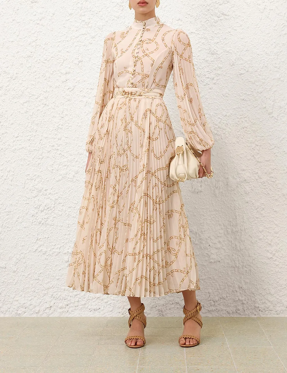 Chain-Print Pleated Skirt