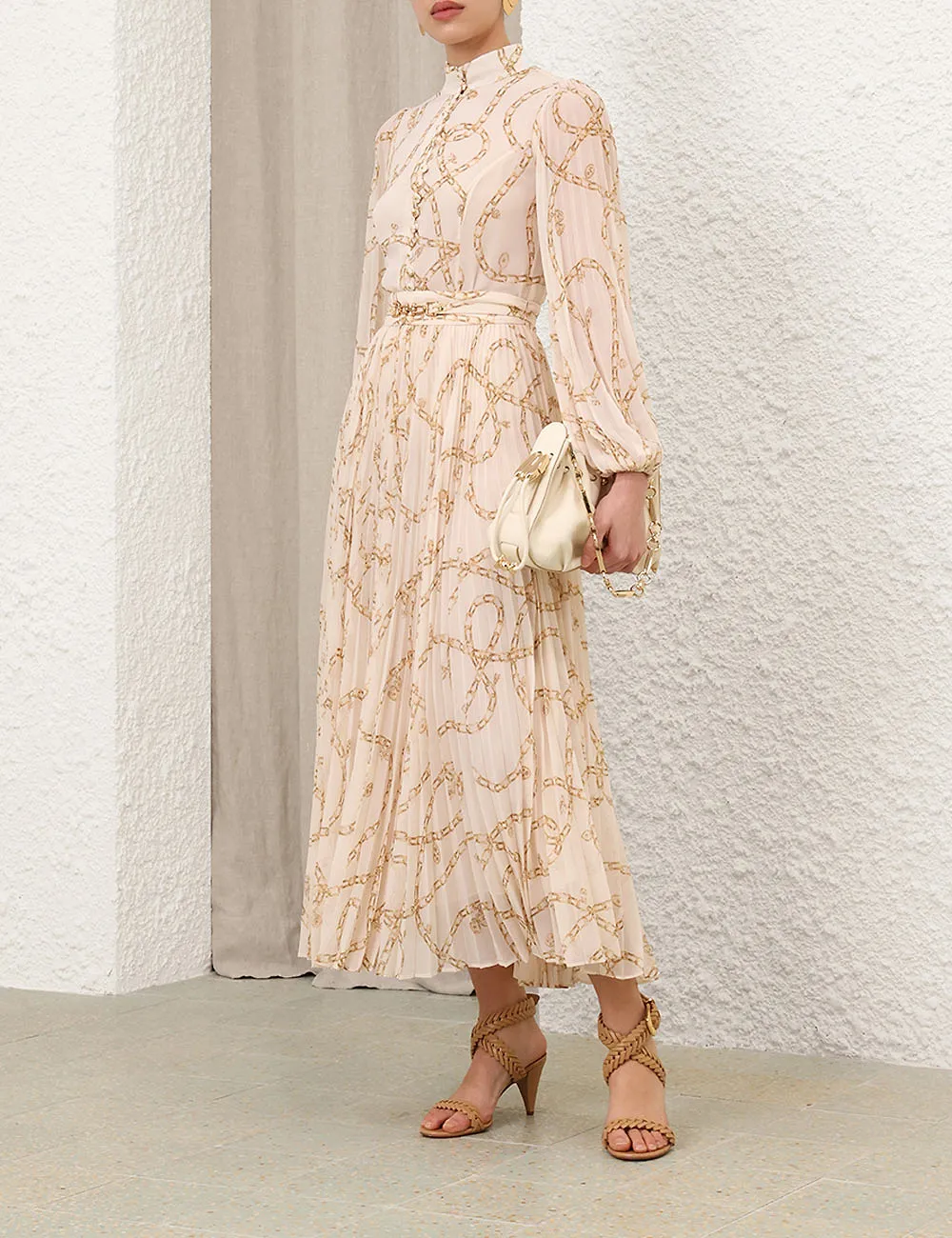 Chain-Print Pleated Skirt