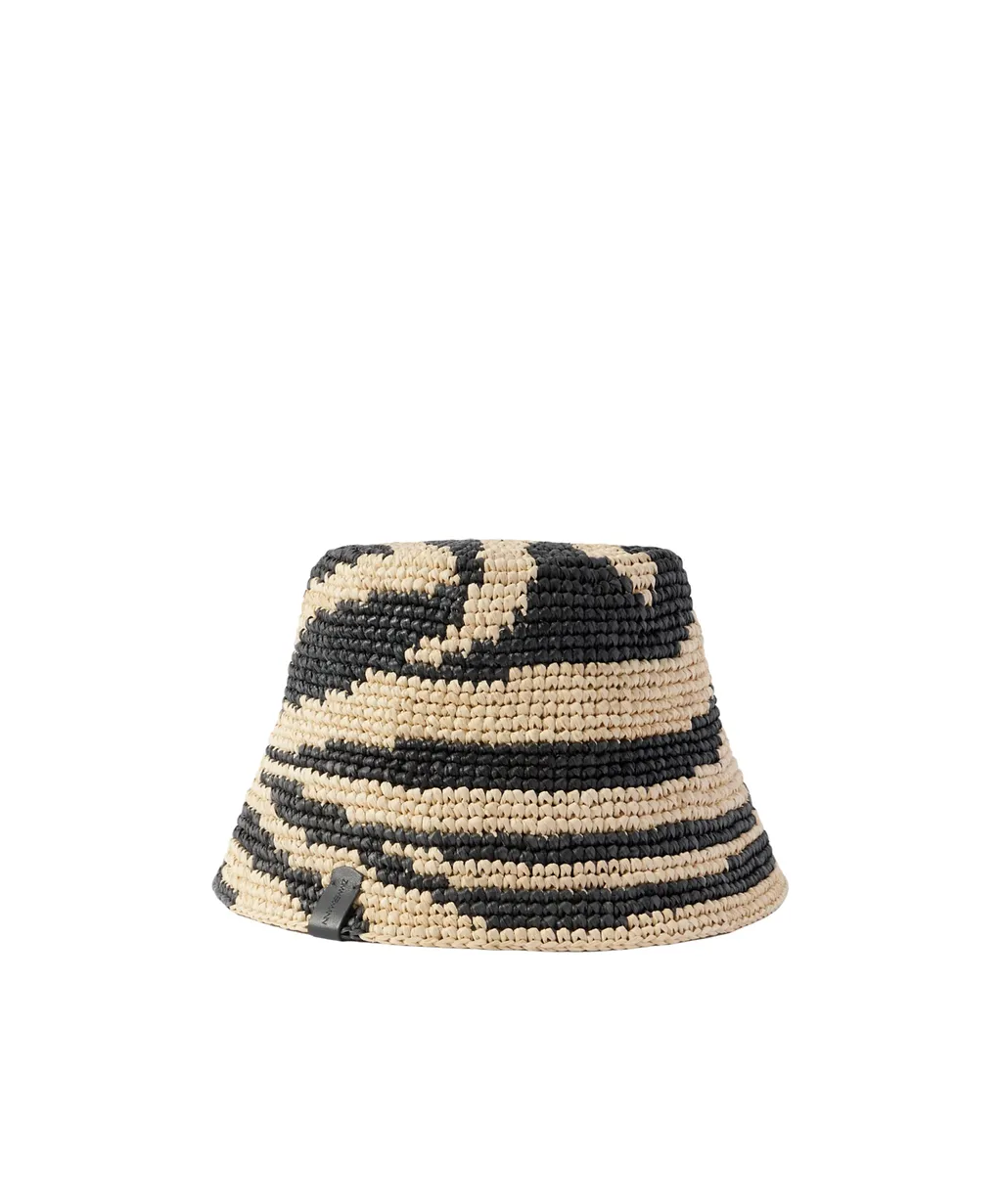 Zebra-Pattern Raffia Hat