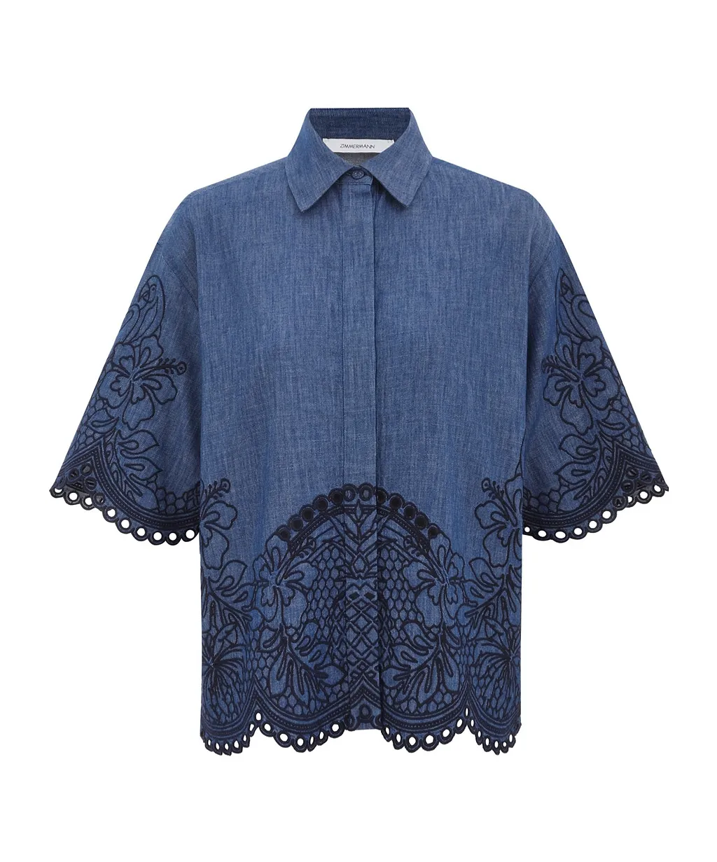 Zimmermann Coco Embroidered Denim Shirt