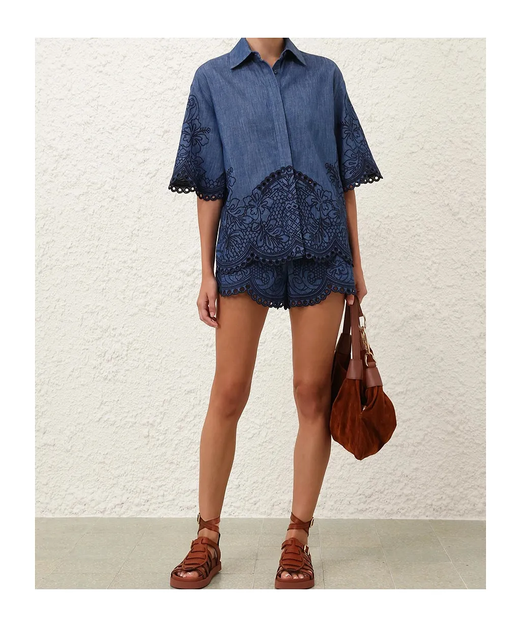 Zimmermann Coco Embroidered Denim Shirt