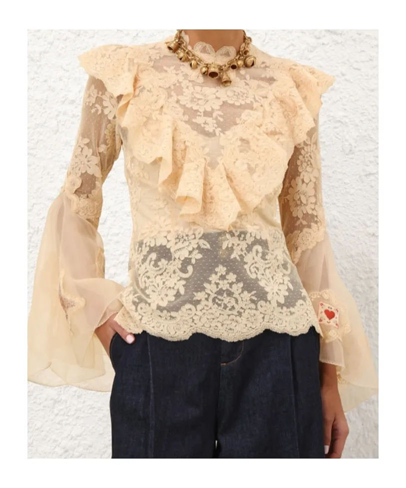 Zimmermann Flared Sleeve Ruffled Lace Shirt