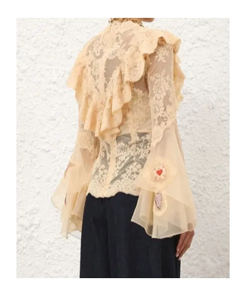 Zimmermann Flared Sleeve Ruffled Lace Shirt