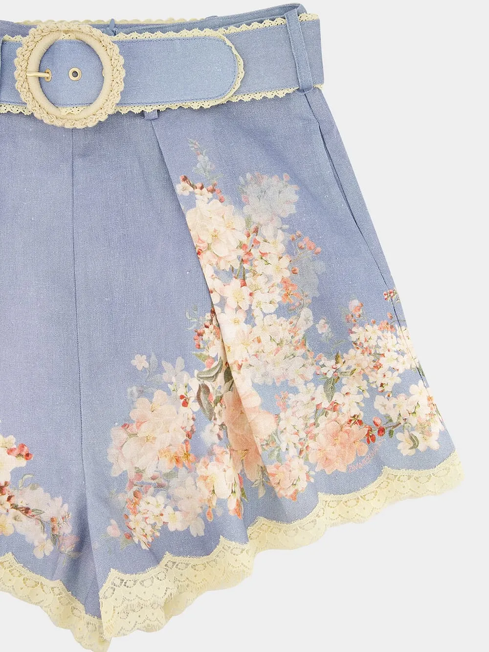 Zimmermann Floral Printed Pleated Belted Shorts