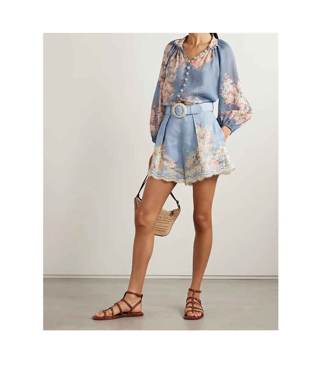 Zimmermann Floral Printed Pleated Belted Shorts