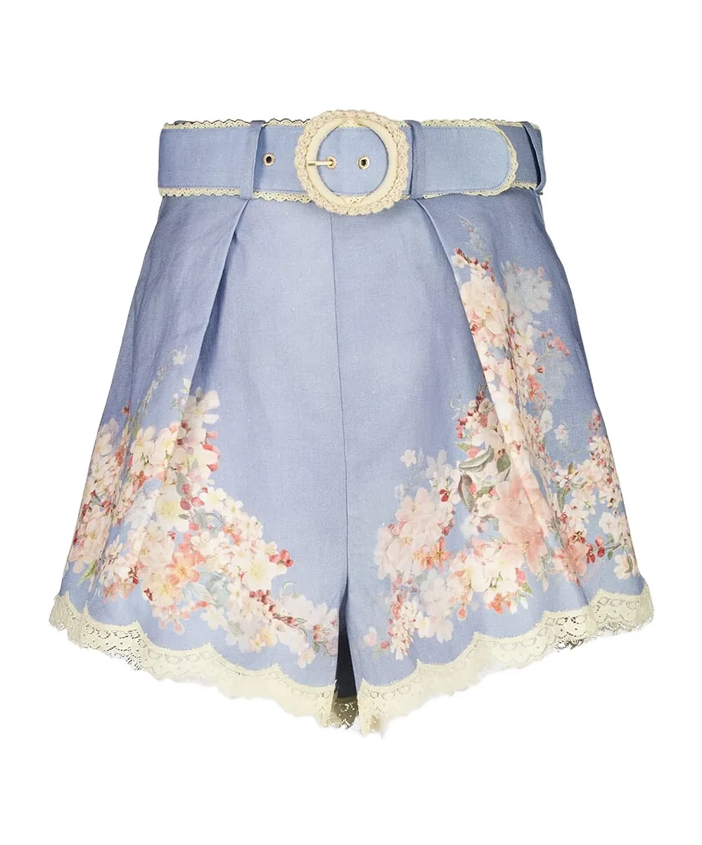 Zimmermann Floral Printed Pleated Belted Shorts