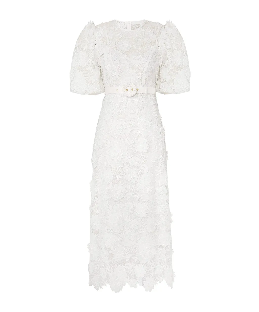 Zimmermann Halliday Lace Flower Belted-Waist Dress